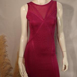 Bodycon Cranberry Pink Bandage Spandex Mesh Cut Out Dress Size S